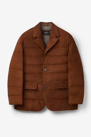 램 스웨이드 후드 드라이빙 구스 다운 자켓