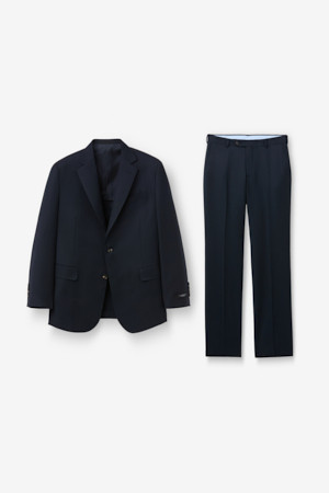 울 조직감 솔리드 수트 - 네이비