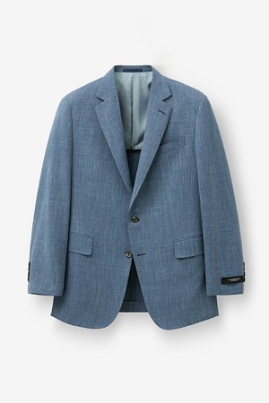 로로피아나 강연 울 실크 리넨 솔리드 자켓 - 블루				