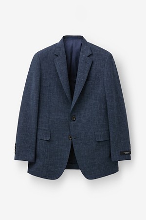 로로피아나 강연 울 실크 리넨 솔리드 자켓 - 블루				