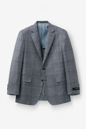 로로피아나 울 실크 리넨 글렌체크 자켓  - 블루			