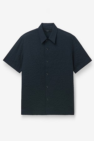 폴리 서커 오픈 카라 셔츠 - 네이비