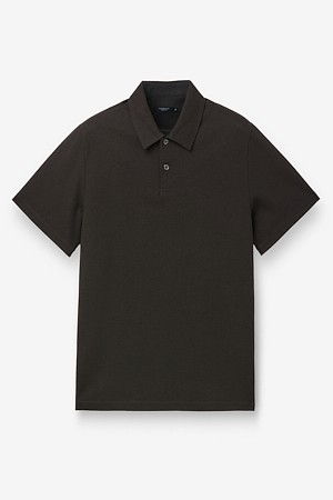 코튼 린넨 카라넥 티셔츠 - 브라운				