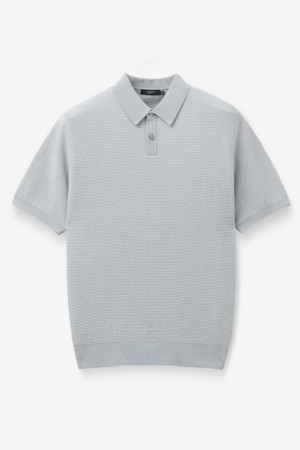 코튼 강연 잔 스트라이프 카라넥 니트