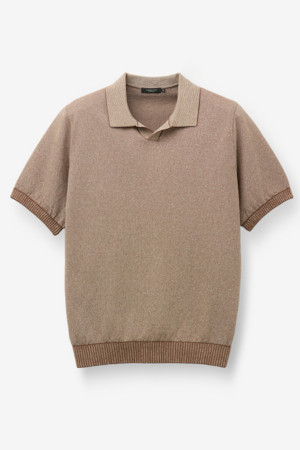 한지 코튼 투톤 오픈 카라넥 니트 - 오렌지			