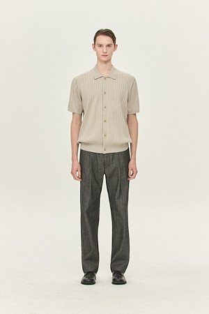 [MOVERE X ROLIAT]  콜라보 카라넥 반팔 풀오픈 스웨터 - 그레이