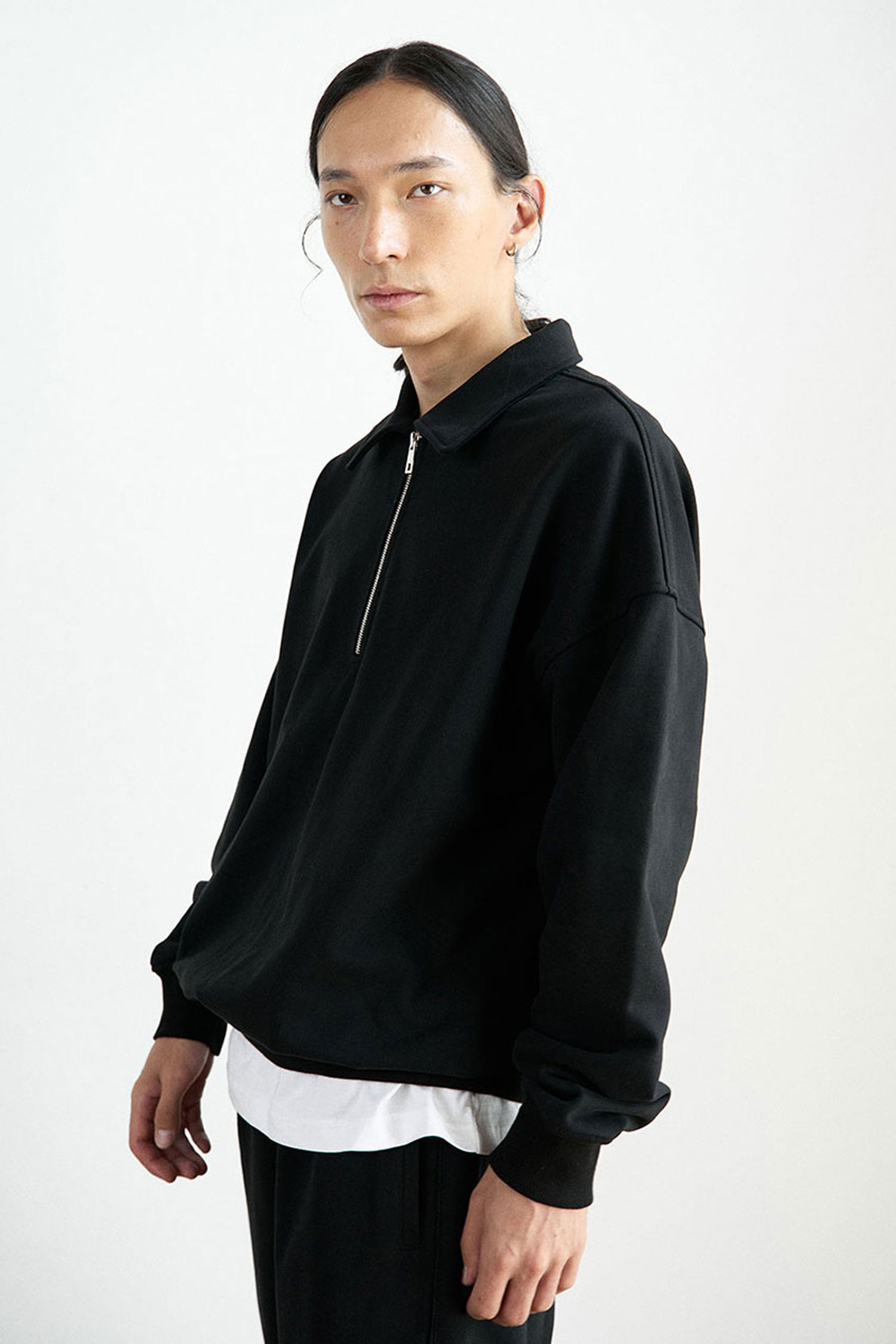 [PRESERVED STATION] PST LOGO HALF ZIP-UP SWEAT SHIRTS - BLACK