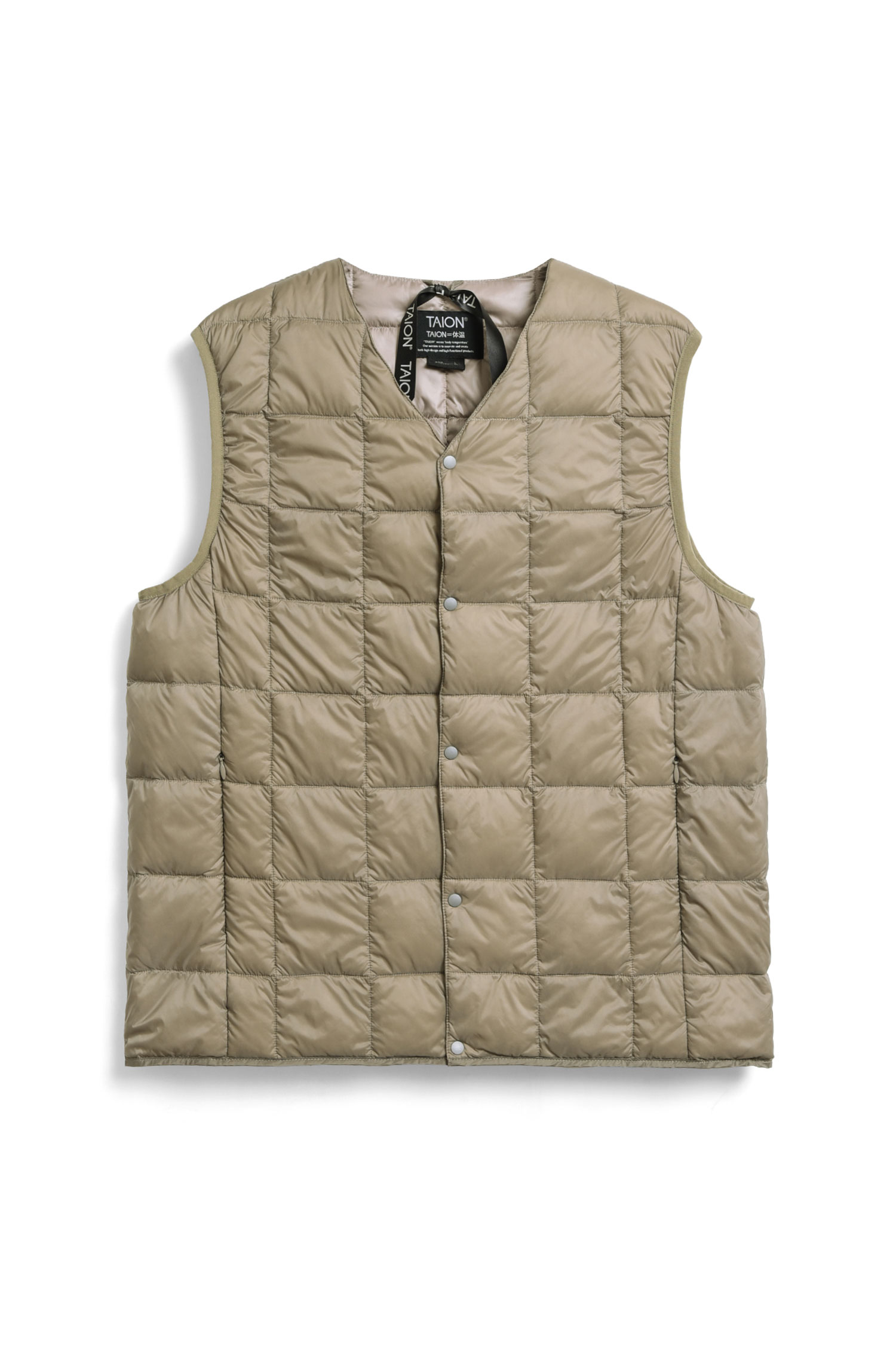 [TAION] V NECK BUTTON DOWN VEST KHAKI