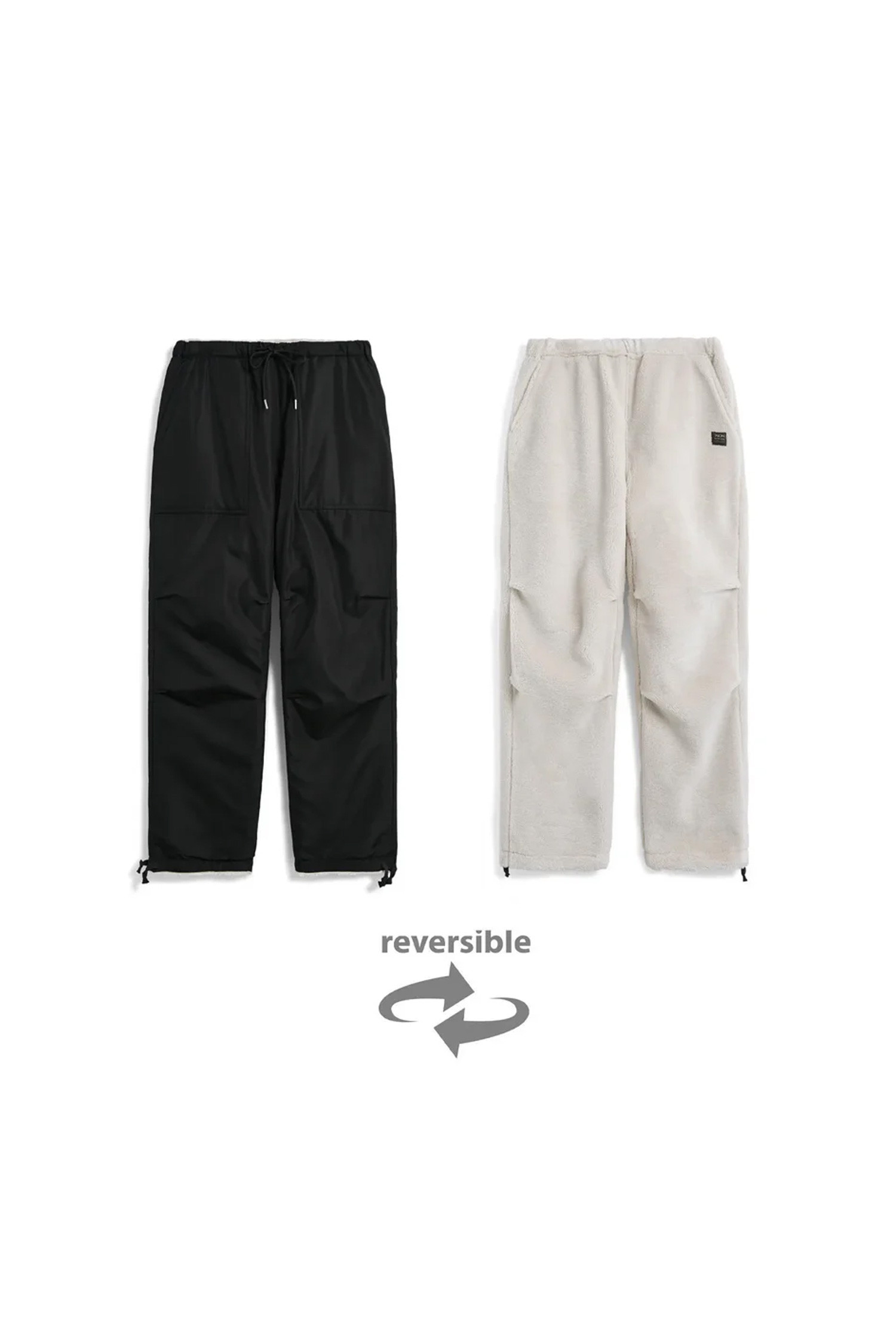 TAION - 롱/미디팬츠 - [타이온] NON DOWN MILITARY REVERSIBLE BOA PANTS 논 다운 밀리터리 리버시블 보아 팬츠 - BLACK×CREAM