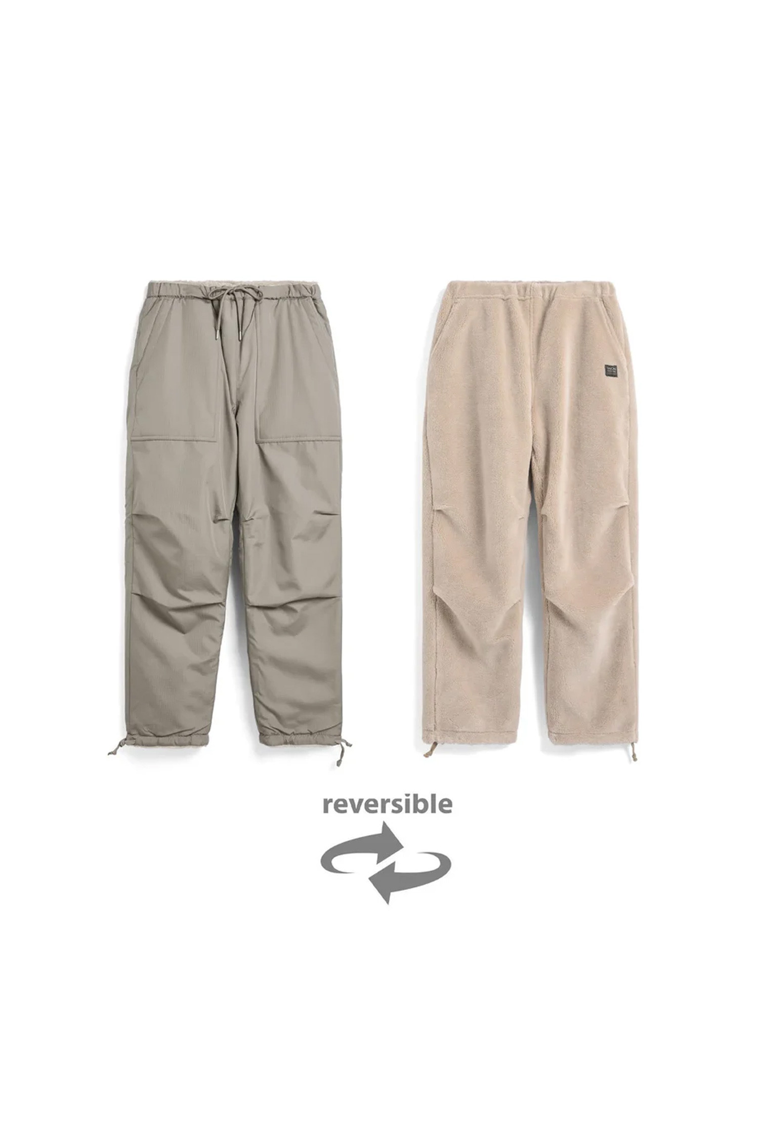 TAION - 롱/미디팬츠 - [타이온] NON DOWN MILITARY REVERSIBLE BOA PANTS 논 다운 밀리터리 리버시블 보아 팬츠 - L.MOCHA×BEIGE