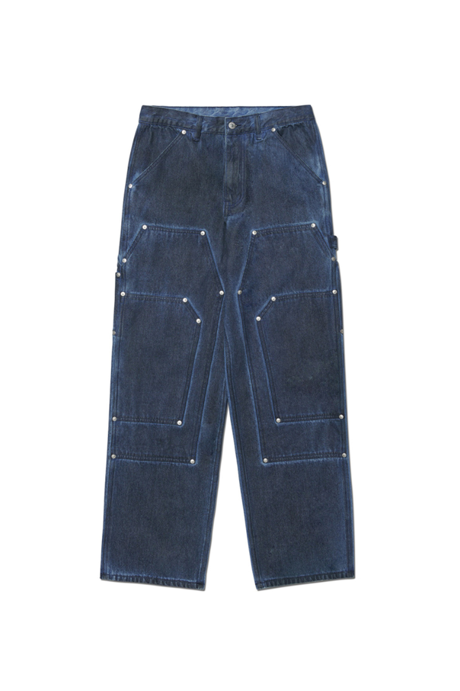 NOMANUAL - 데님 - [노매뉴얼] TRIPLE KNEE DYED WORK PANTS  - DYED BLUE 