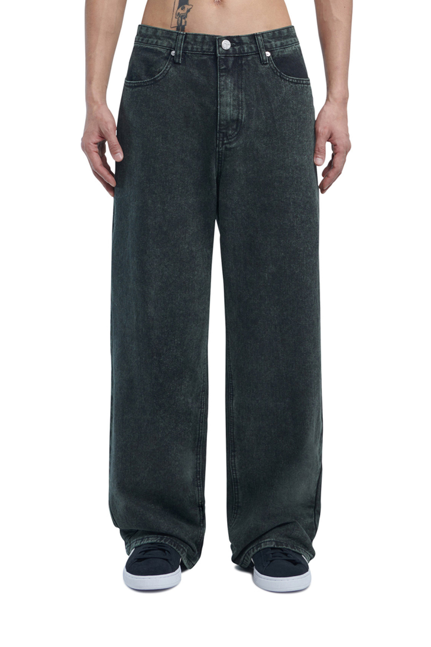 NOMANUAL - 데님 - [노매뉴얼] SEMIWIDE DENIM PANTS 세미 와이드 데님 팬츠 - DARK GREEN 