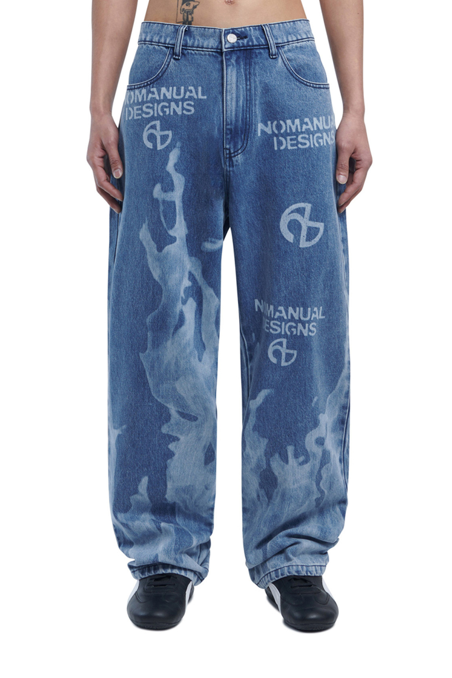 NOMANUAL - 데님 - [노매뉴얼] FLAME DENIM PANTS 플레임 데님 팬츠 - WASHED BLUE