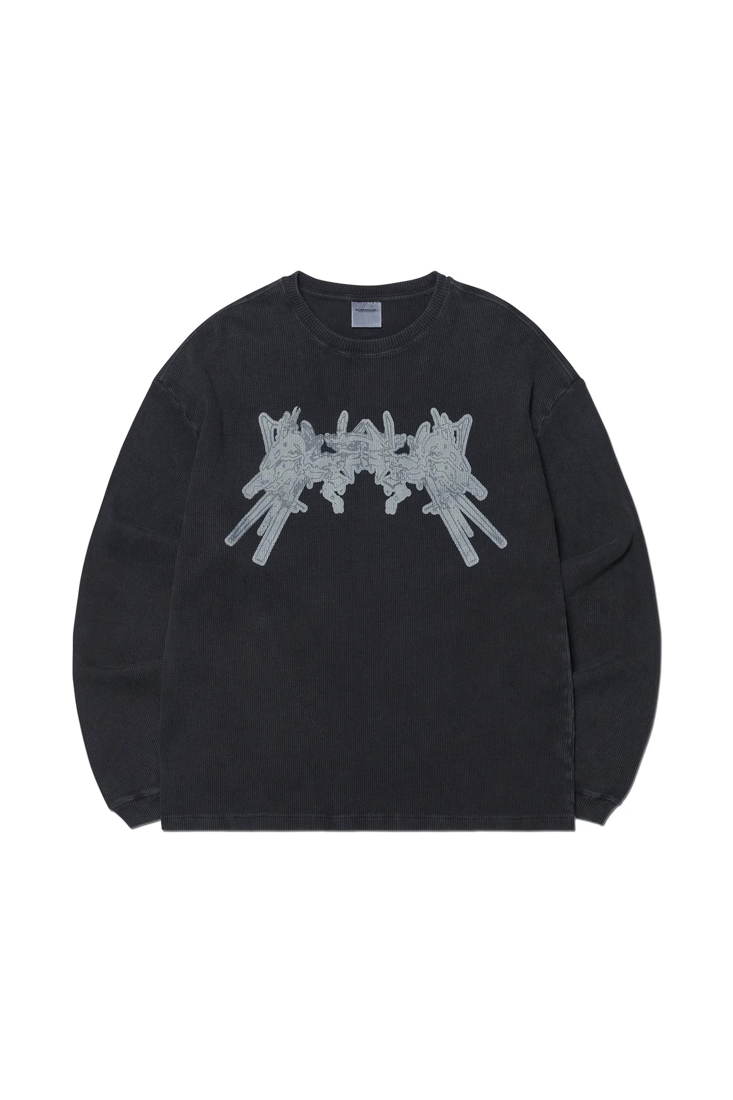 NOMANUAL - 긴팔티셔츠 - [노매뉴얼] A.W WAFFLE LONG SLEEVE TEE - WASHED BLACK