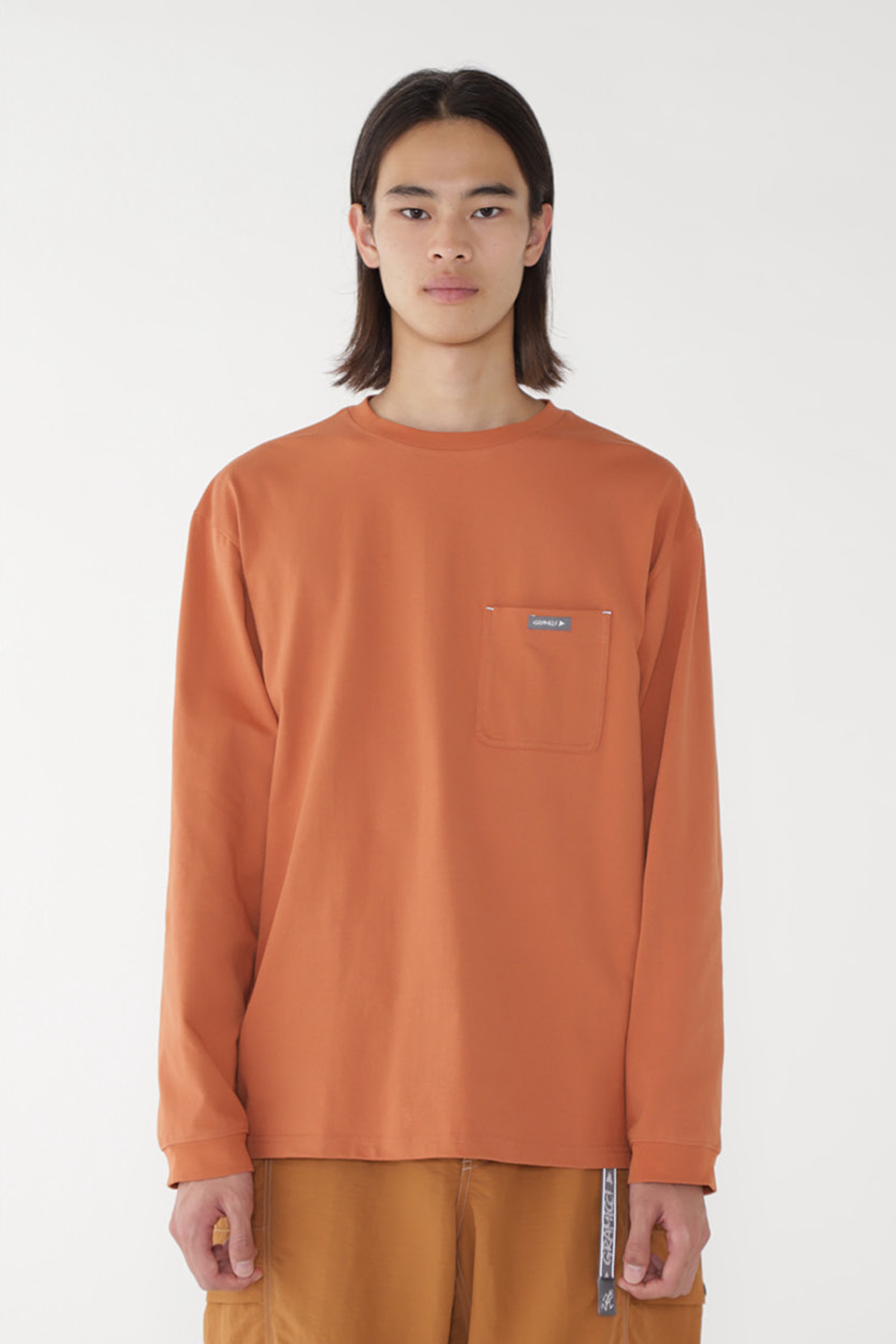 GRAMICCI - 긴팔티셔츠 - [그라미치X앤드원더] BACKPRINT L/S TEE 백프린트 롱 슬리브 티 - ORANGE