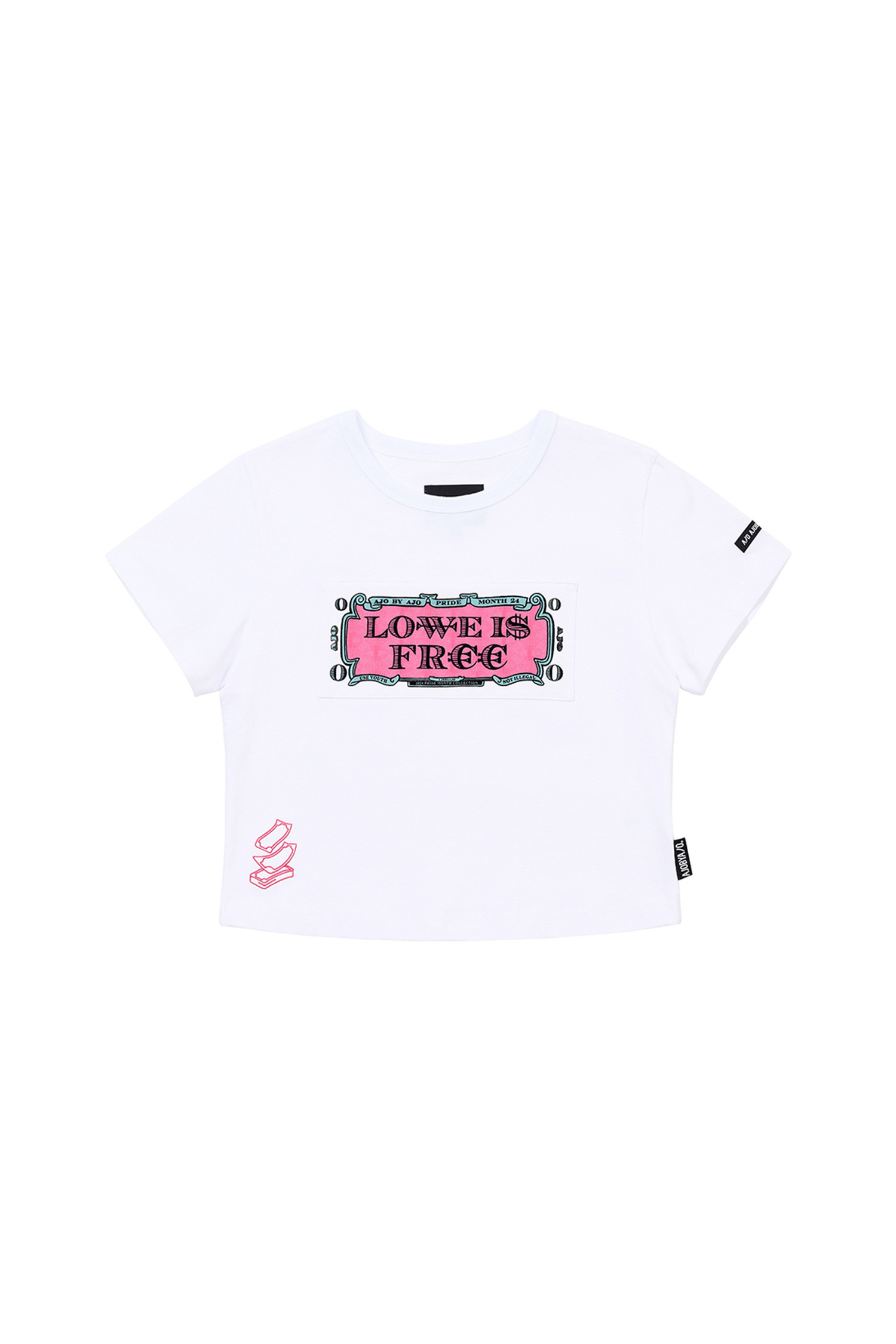 AJOBYAJO - 반소매 티셔츠 - [아조바이아조] Love Is Free Crop T-Shirts 러브 이즈 프리 크롭 티셔츠 - WHITE