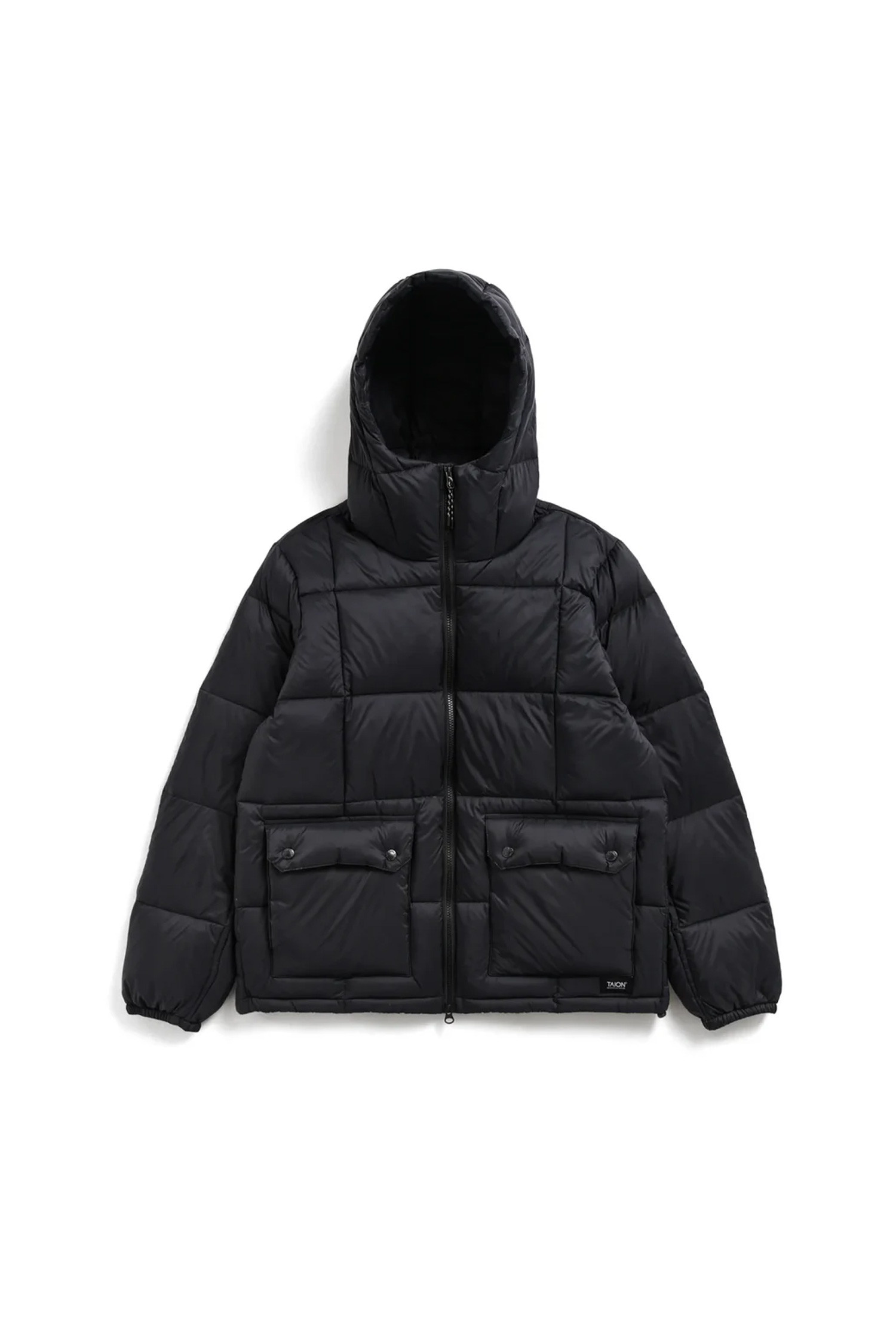 TAION - 다운/패딩 - [타이온] VOLUME HOOD DOWN JACKET PACKABLE OUTER 볼륨 후드 다운 자켓 - BLACK