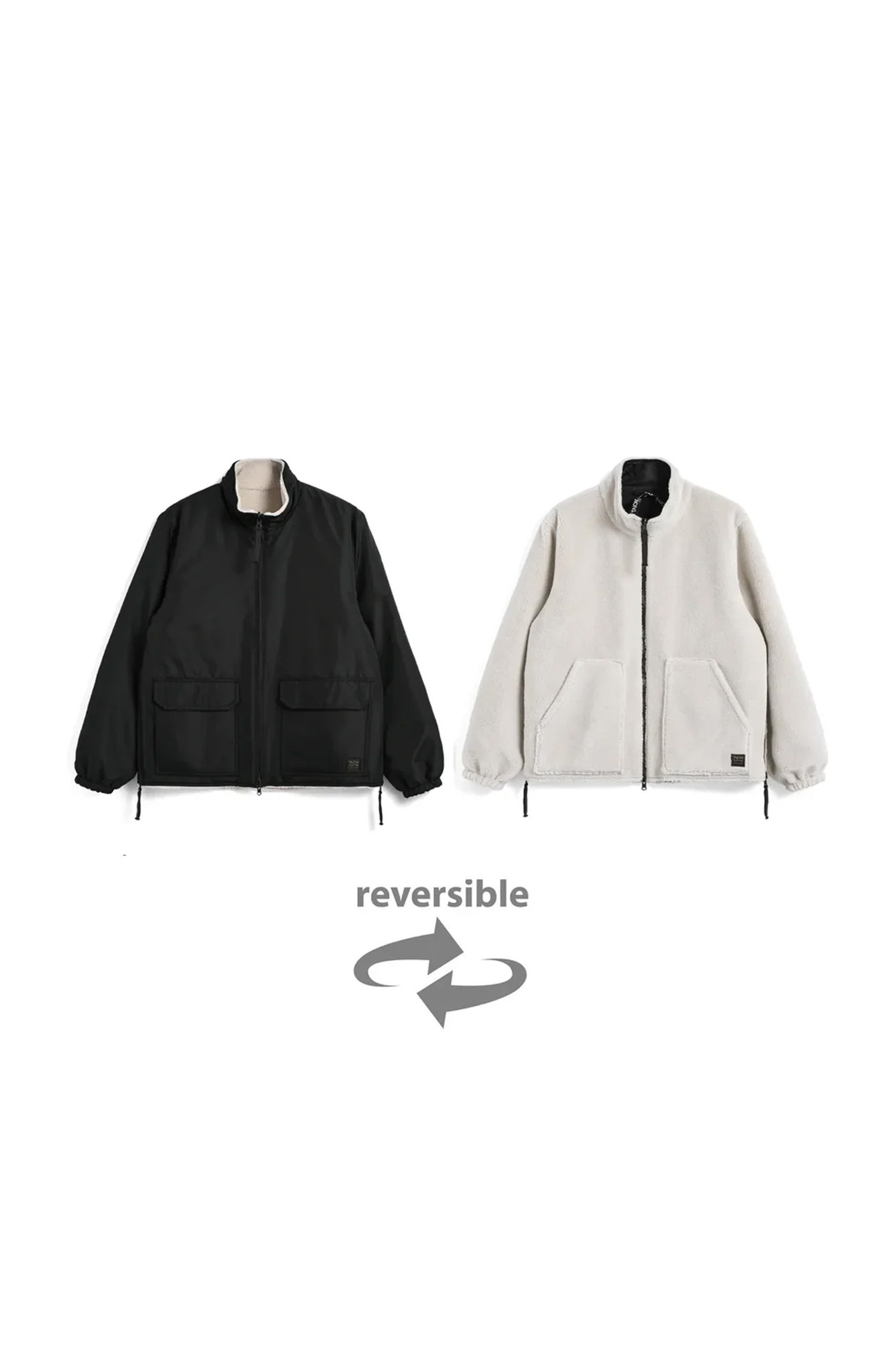 TAION - 다운/패딩 - [타이온] NON DOWN MILITARY REVERSIBLE BOA HI NECK JACKET 논 다운 밀리터리 리버시블 보아 하이넥 자켓 - BLACK×CREAM