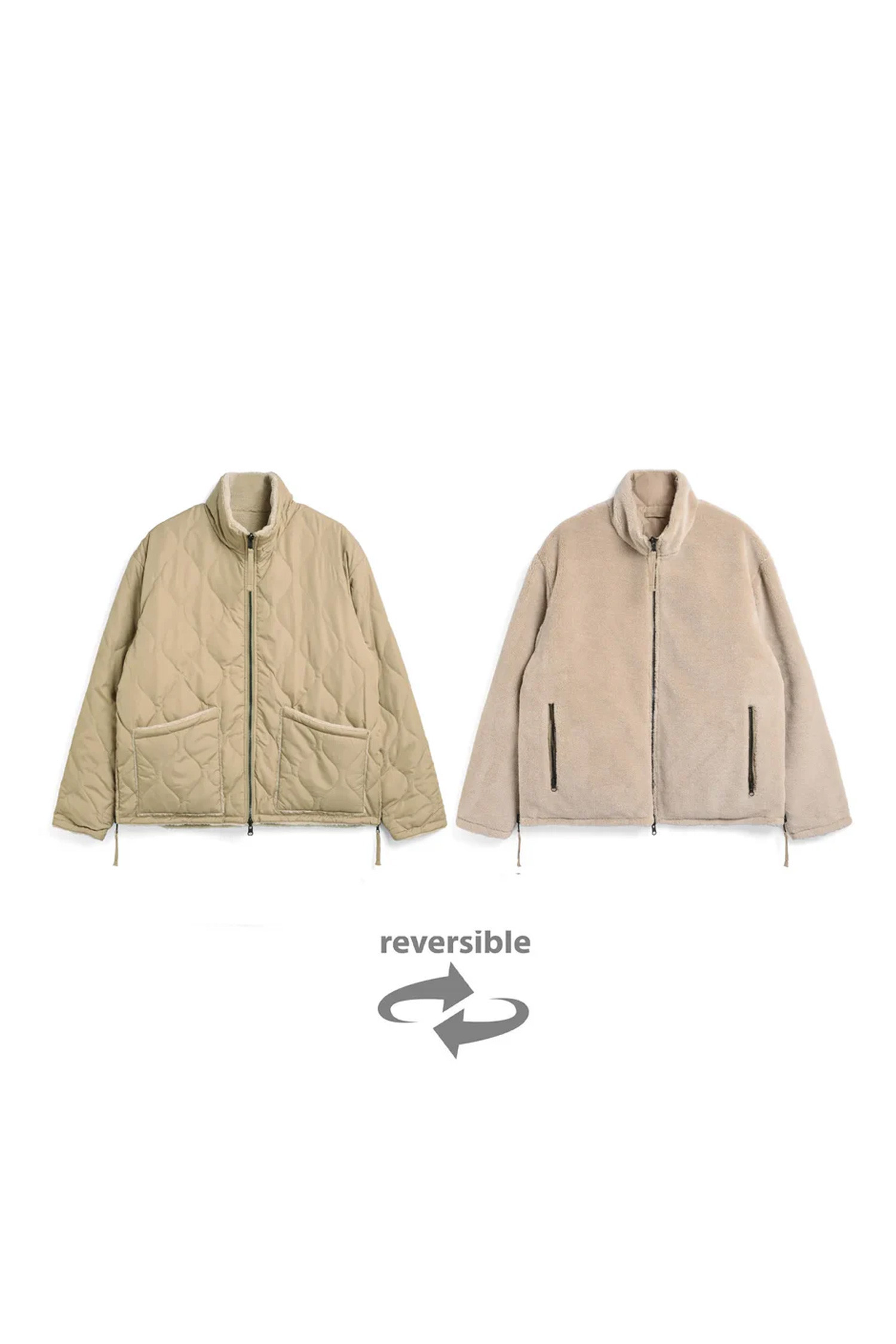 TAION - 다운/패딩 - [타이온] MILITARY RIVERSIBLE HI NECK DOWN JKT 밀리터리 리버시블 하이넥 다운 자켓 - COYOTE×BEIGE