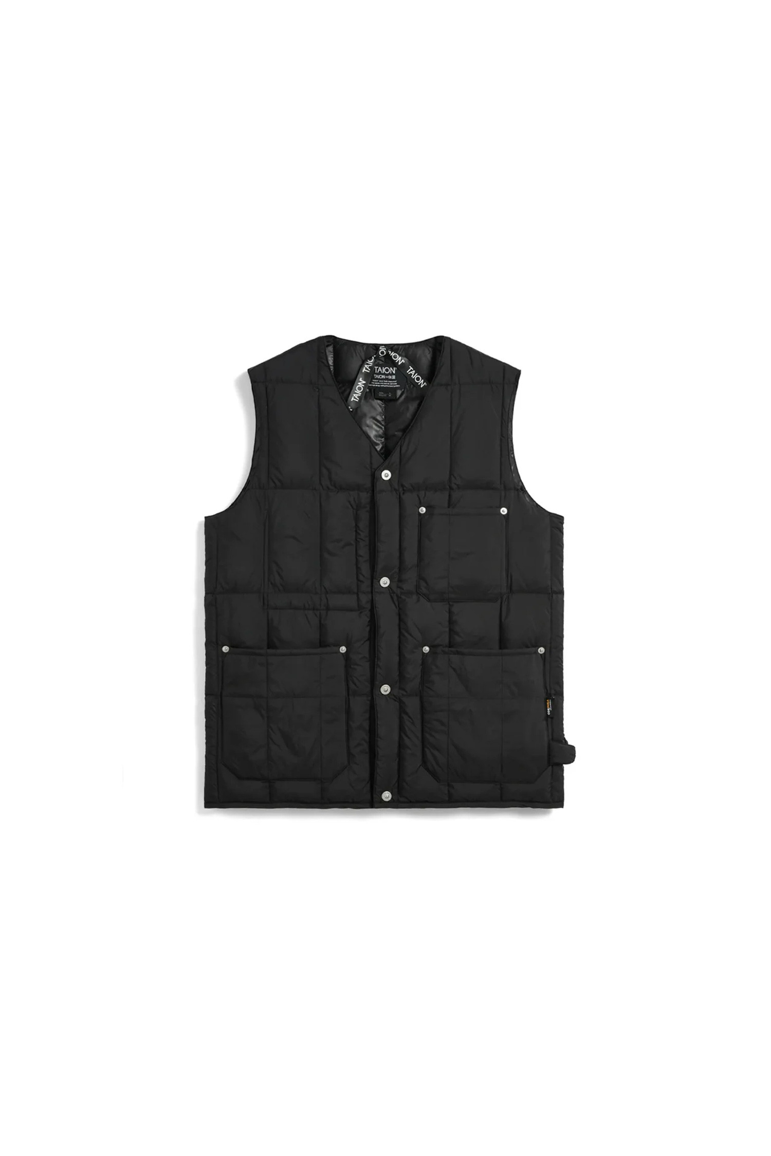 TAION - 다운/패딩 - [타이온] WORK V NECK BUTTON DOWN VEST 워크 브이넥 버튼 다운 베스트 - BLACK