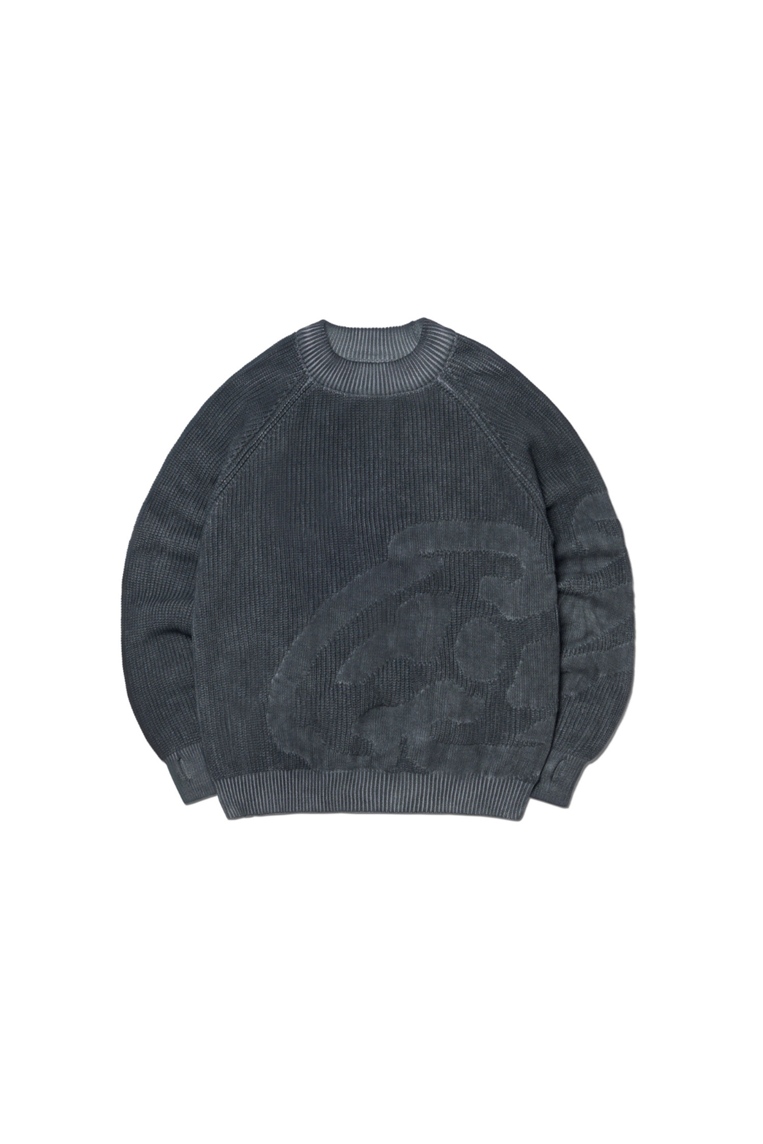 NOMANUAL - 스웨터 - [노매뉴얼] L.S WASHED KNIT  - WASHED BLACK 