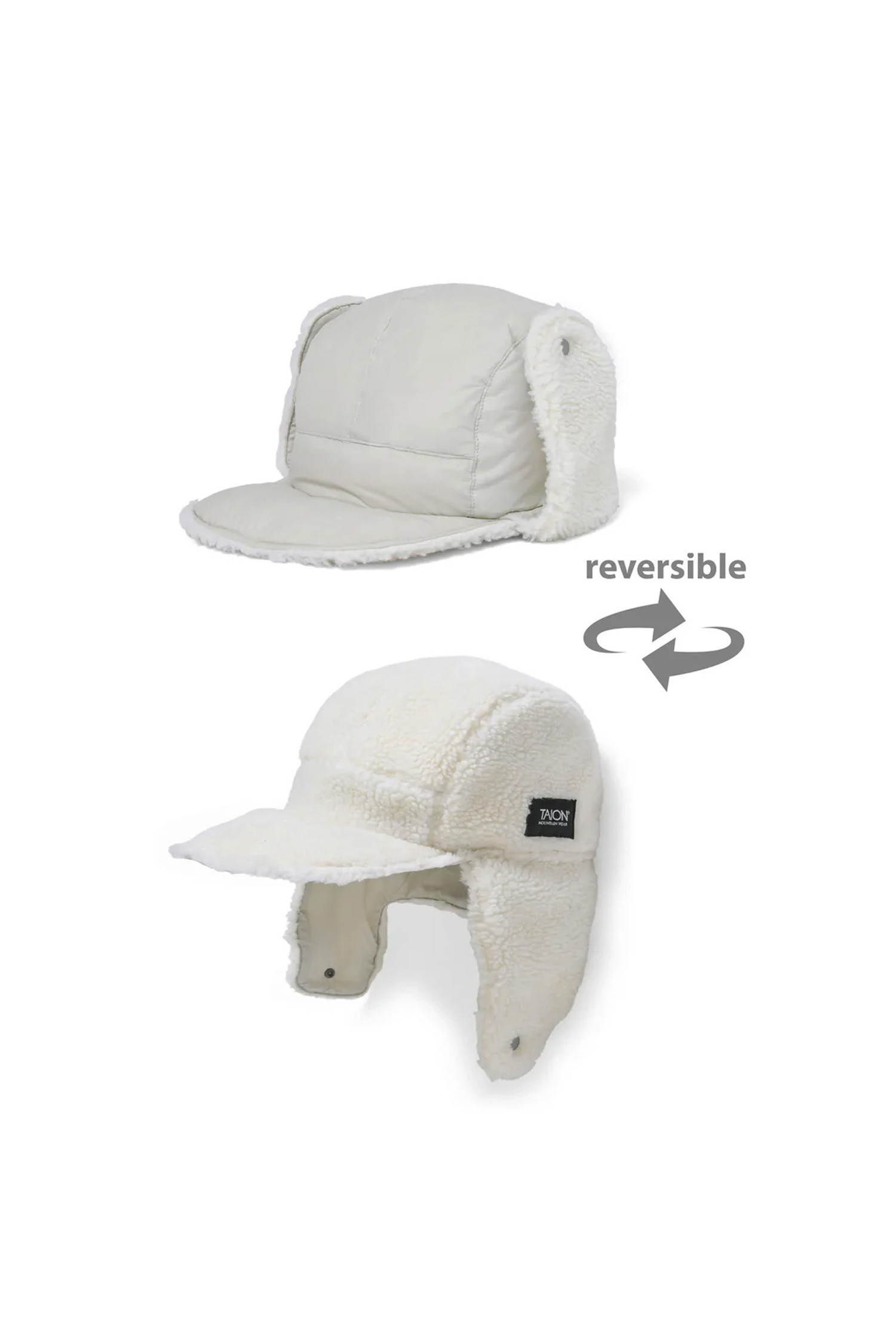 TAION - 모자 - [타이온] MOUNTAIN REVERSIBLE DOWN×BOA WARM CAP 마운틴 리버시블 다운 보아 웜캡 - ICE GRAY×IVORY