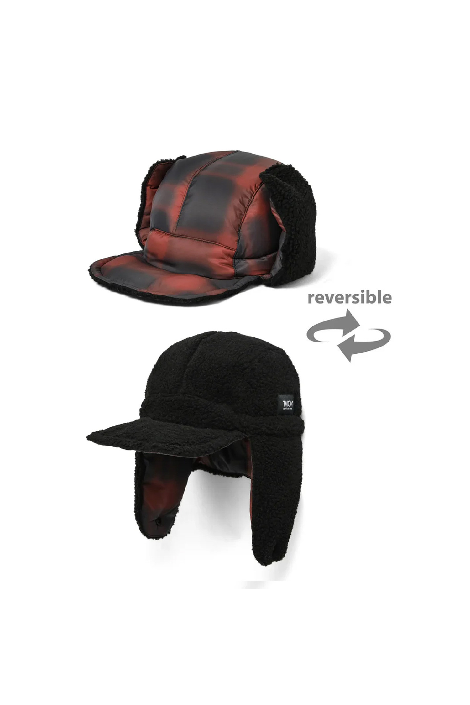 TAION - 모자 - [타이온] MOUNTAIN REVERSIBLE DOWN×BOA WARM CAP 마운틴 리버시블 다운 보아 웜캡 - CHECK(BLK/RED)×BLACK