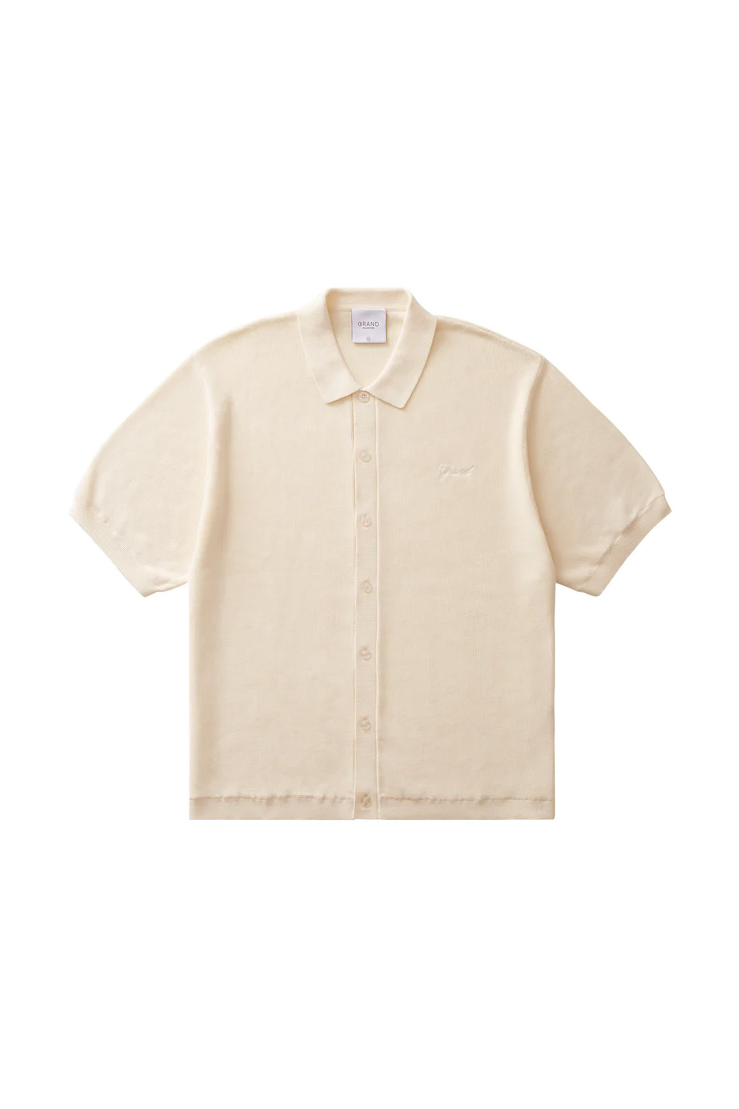 GRAND COLLECTION - 반팔티셔츠 - [그랜드컬렉션] Knit Button Up Shirt 니트 버튼업 셔츠 - Cream