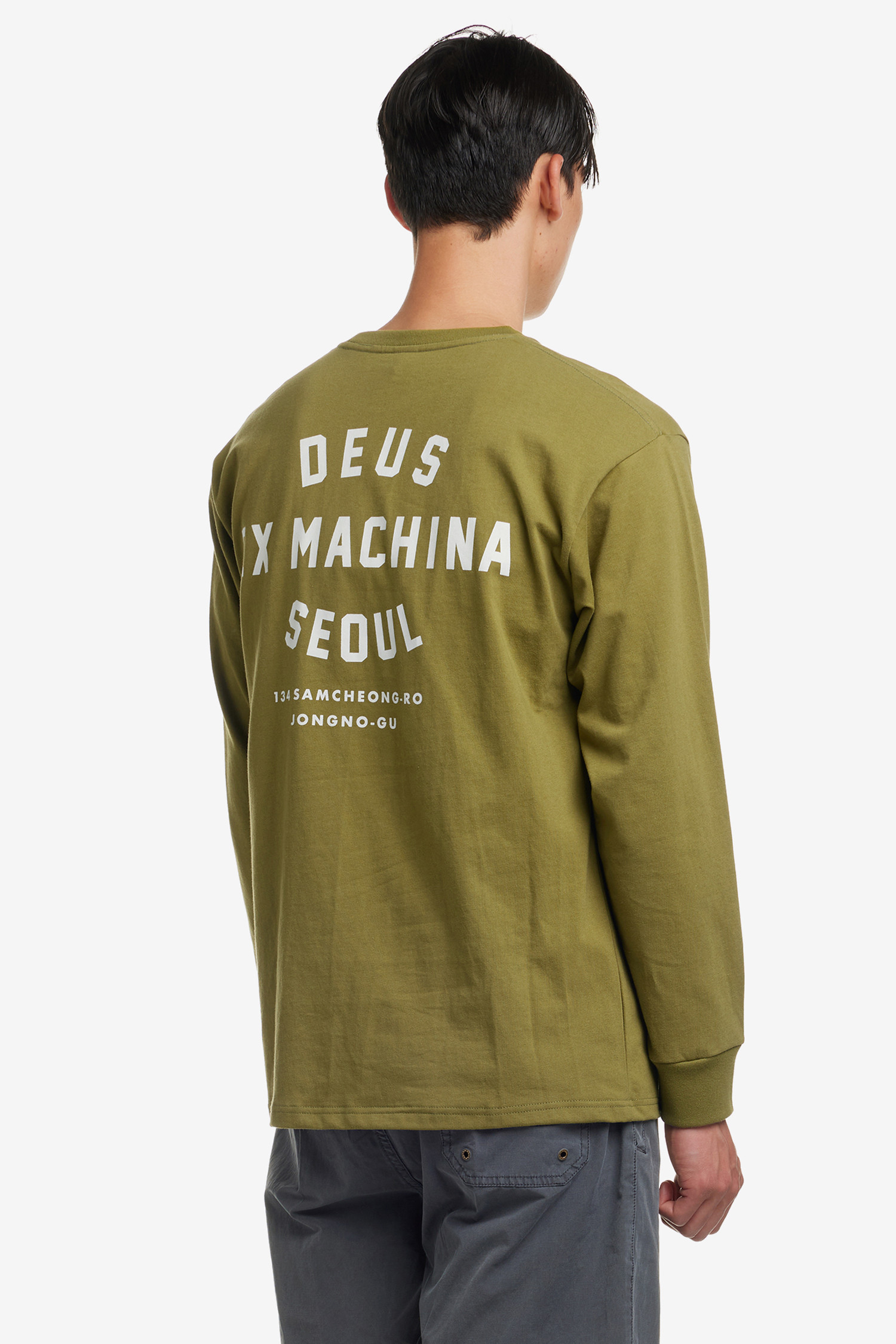 DEUS EX MACHINA - 긴팔티셔츠 - [데우스서울] SAMCHEONG L/S TEE 삼청 긴팔 티셔츠 - ROVER GREEN