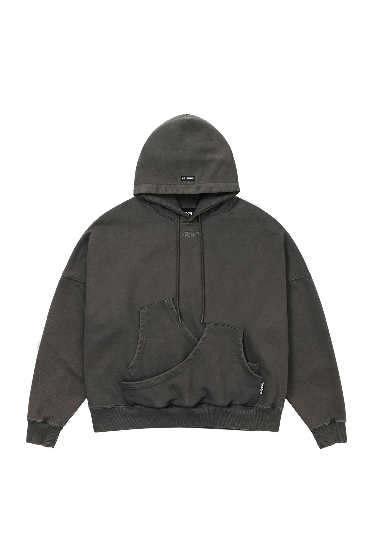 AJOBYAJO - 후디 - [아조바이아조] Curve Pocket Washed Hoodie 커브 포켓 워싱 후디 - CHARCOAL