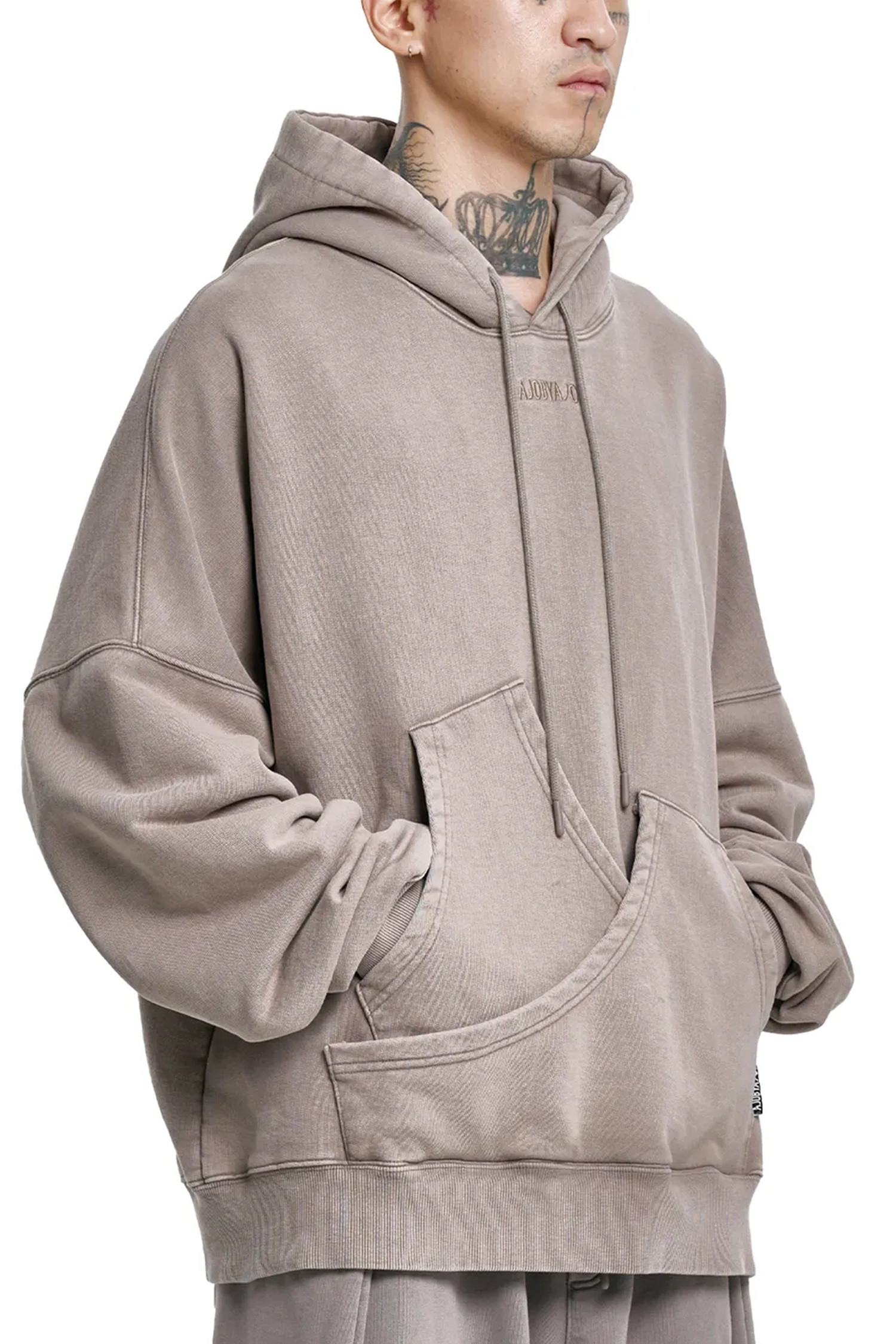 [아조바이아조] Curve Pocket Washed Hoodie 커브 포켓 워싱 후디 - DUSTY BEIGE