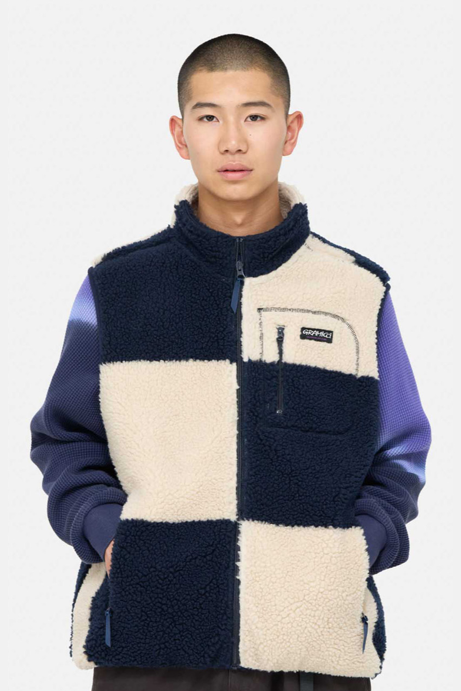 [그라미치] CHECKERED SHERPA VEST 체커드 셰르파 베스트 - NATURAL / NAVY CHECK