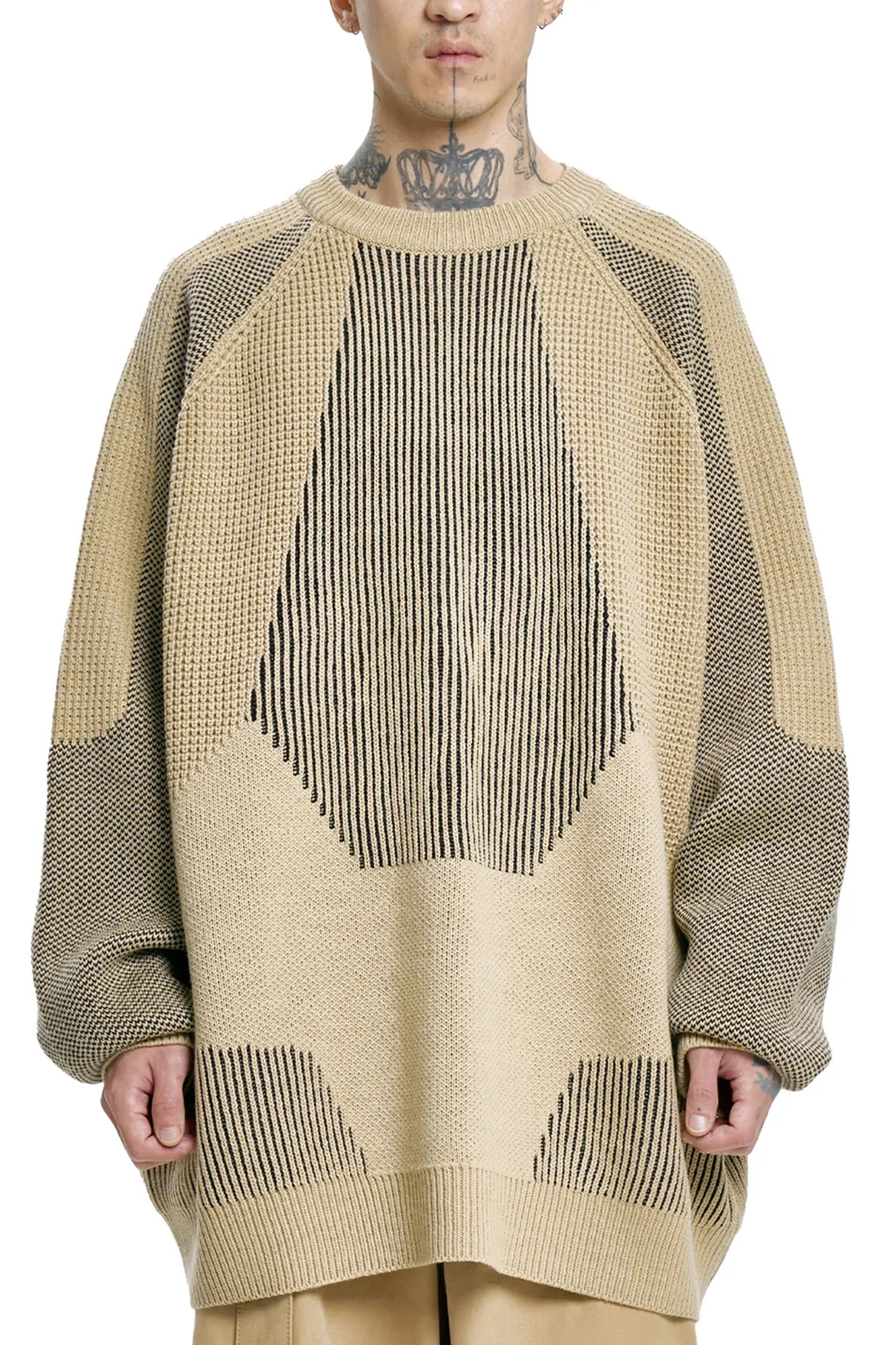 [아조바이아조] Paneled Mixed Knit Sweater 패널드 믹스드 니트 스웨터 - BEIGE