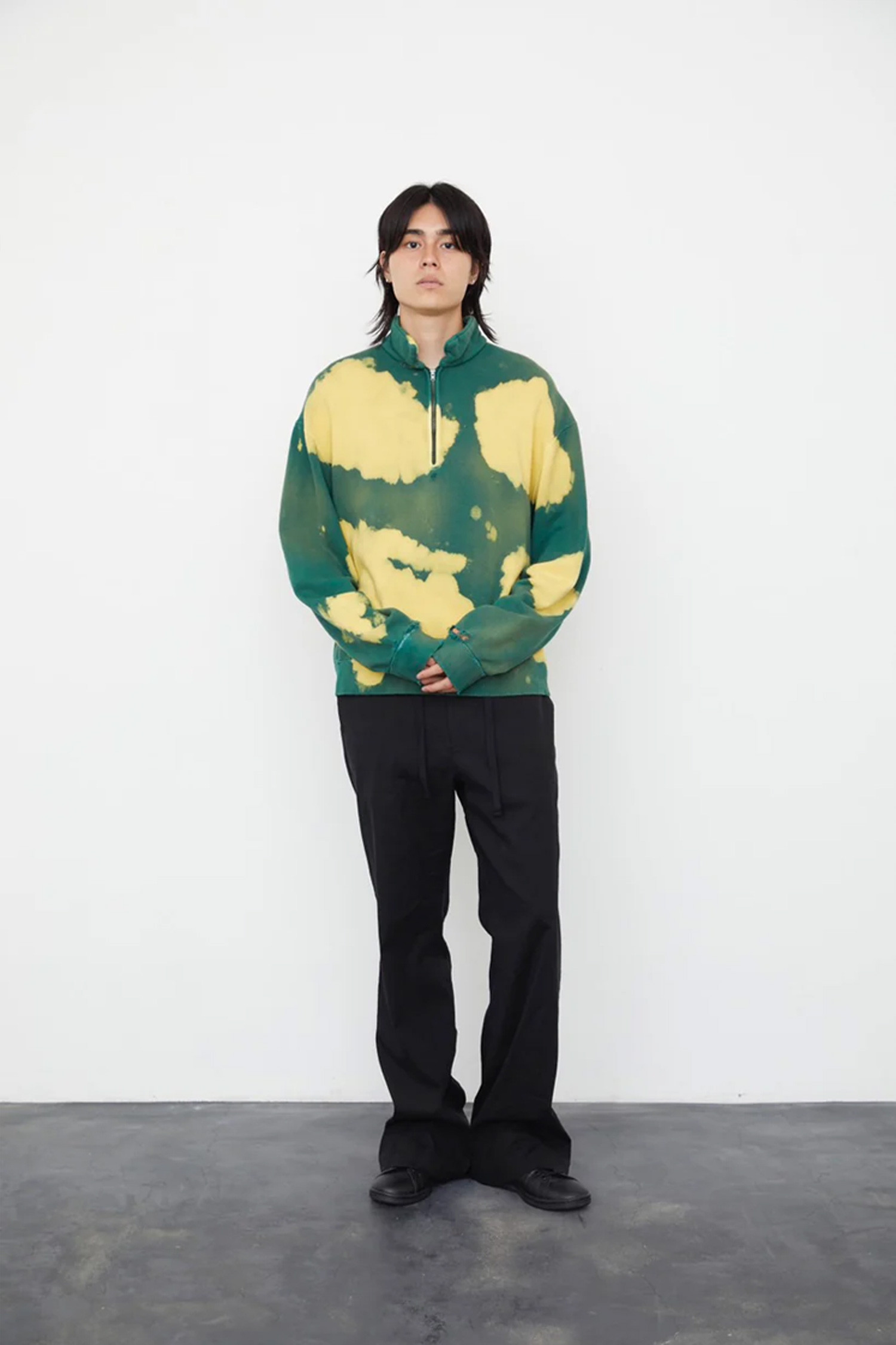 [SOE] 2 Color Harf Zip Sweat Shirts 투컬러 하프 짚 스웻셔츠 - GREEN