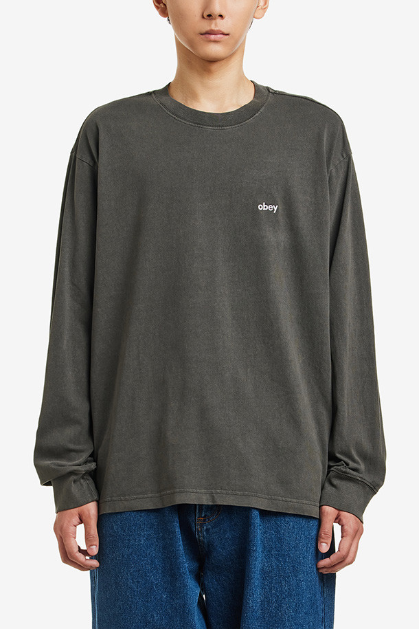 OBEY - 긴팔티셔츠 - [오베이] LOWERCASE PIGMENT TEE LS 로워케이스 피그먼트 롱슬리브 - PIGMENT DIGITAL BLACK