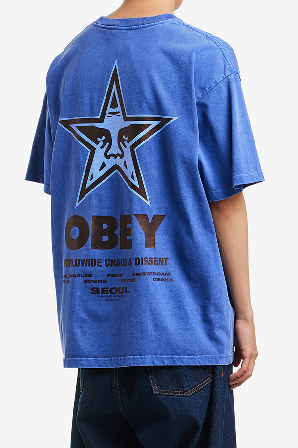 OBEY - 반팔티셔츠 - [오베이] OBEY INTERNATIONAL SEOUL OVERDYED SS 인터네셔널 서울 오버다이드 SS - PURPLISH BLUE