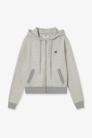 [AEAE] STRIPE SMALL LETTER HOOD ZIP UP 스트라이프 스몰 레터 후드집업 - MELANGE GREY