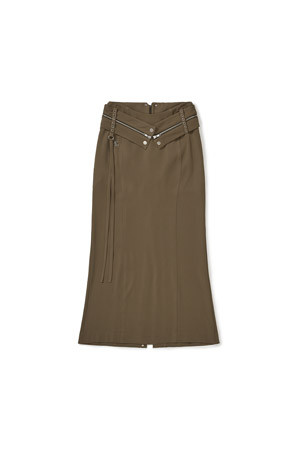 [MMW] BELT POCKET LONG SKIRT - BROWN