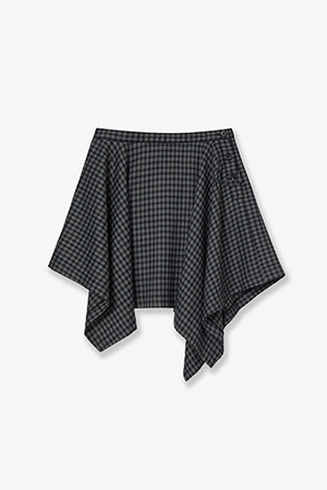 ASYMMETRIC DRAPE CHECK SKIRT - BLACK