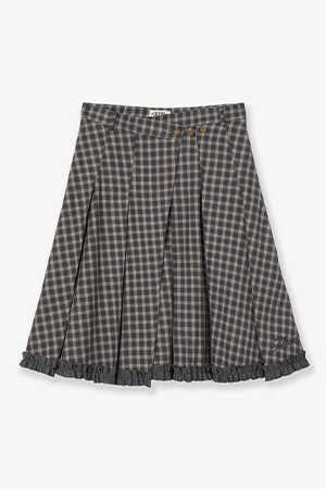[AEAE] CHECK WRAP PLEATS SKIRT 체크 랩 플리츠 스커트 - GREY