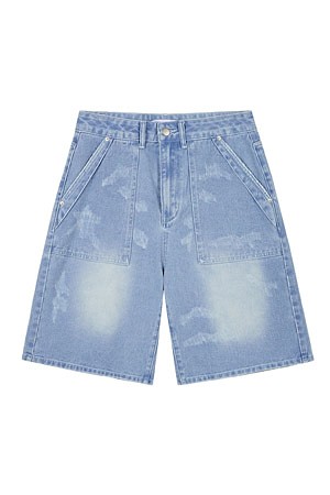 [락케이크] Damaged Bermuda Denim Pants 데미지드 버뮤다 데님 팬츠 - Blue