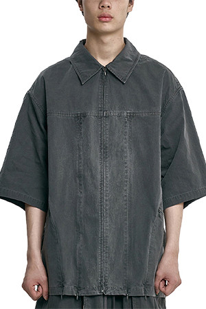 [아조바이아조] Paneled Zip-Up Shirt 패널드 집업 셔츠 - CHARCOAL