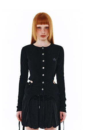 [LEEY] BELT-STRAP CARDIGAN 벨트 스트랩 가디건 - BLACK