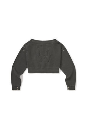 [MMW] DYED OFF-SHOULDER STUD SWEATSHIRT - CHARCOAL