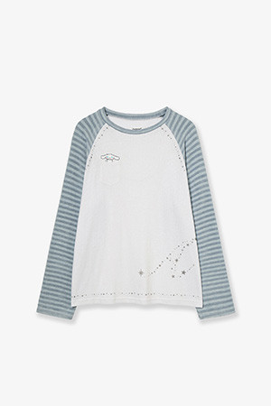 CINNAMOROLL STRIPE KNIT SLEEVE TEE - SKYBLUE