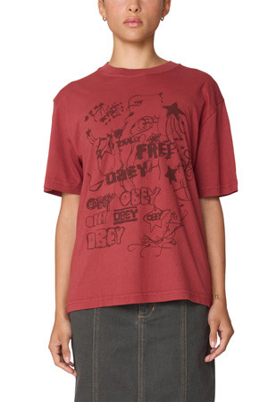 [오베이] OBEY FIREWORK TYPE 파이어워크 타입 반팔 티셔츠 - RED OCHRE