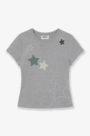 [AEAE] CHECK STAR TEE 체크 스타 티 - MELANGE GREY