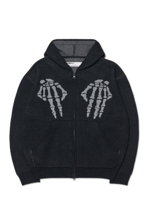 NM SKULL HAND COWICHAN HOODED ZIP UP NM 스컬 핸드 코위찬 후디드 집업  - BLACK
