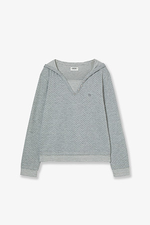 HOODED HENLY NECK TEE - LIGHT GREY