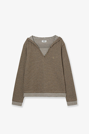HOODED HENLY NECK TEE - KHAKI